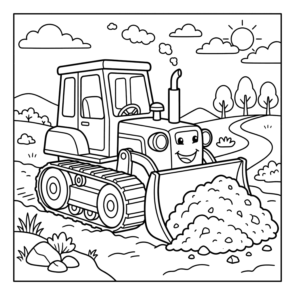 Bulldozer Pushing Dirt Coloring Page