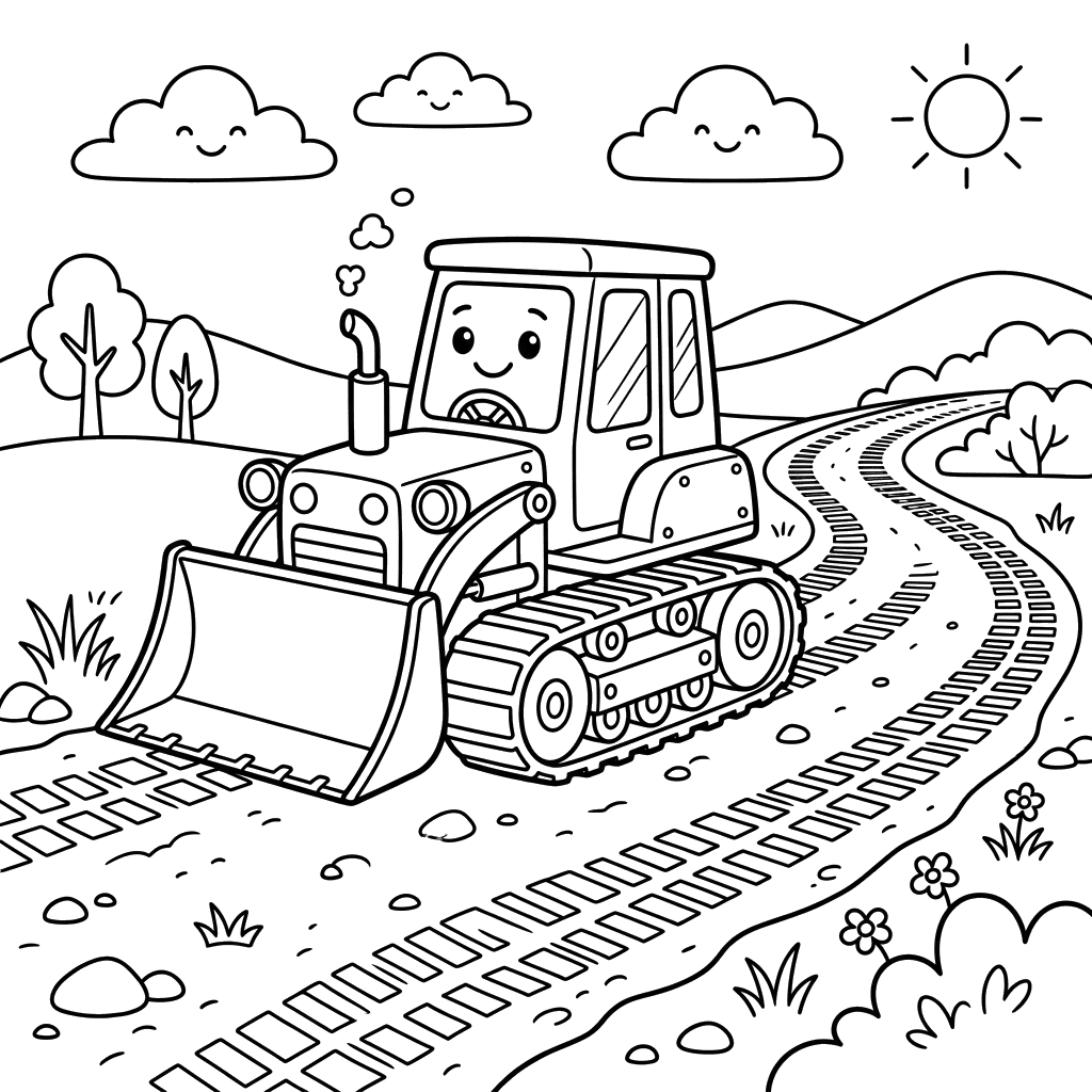 Bulldozer Track Marks Coloring Page