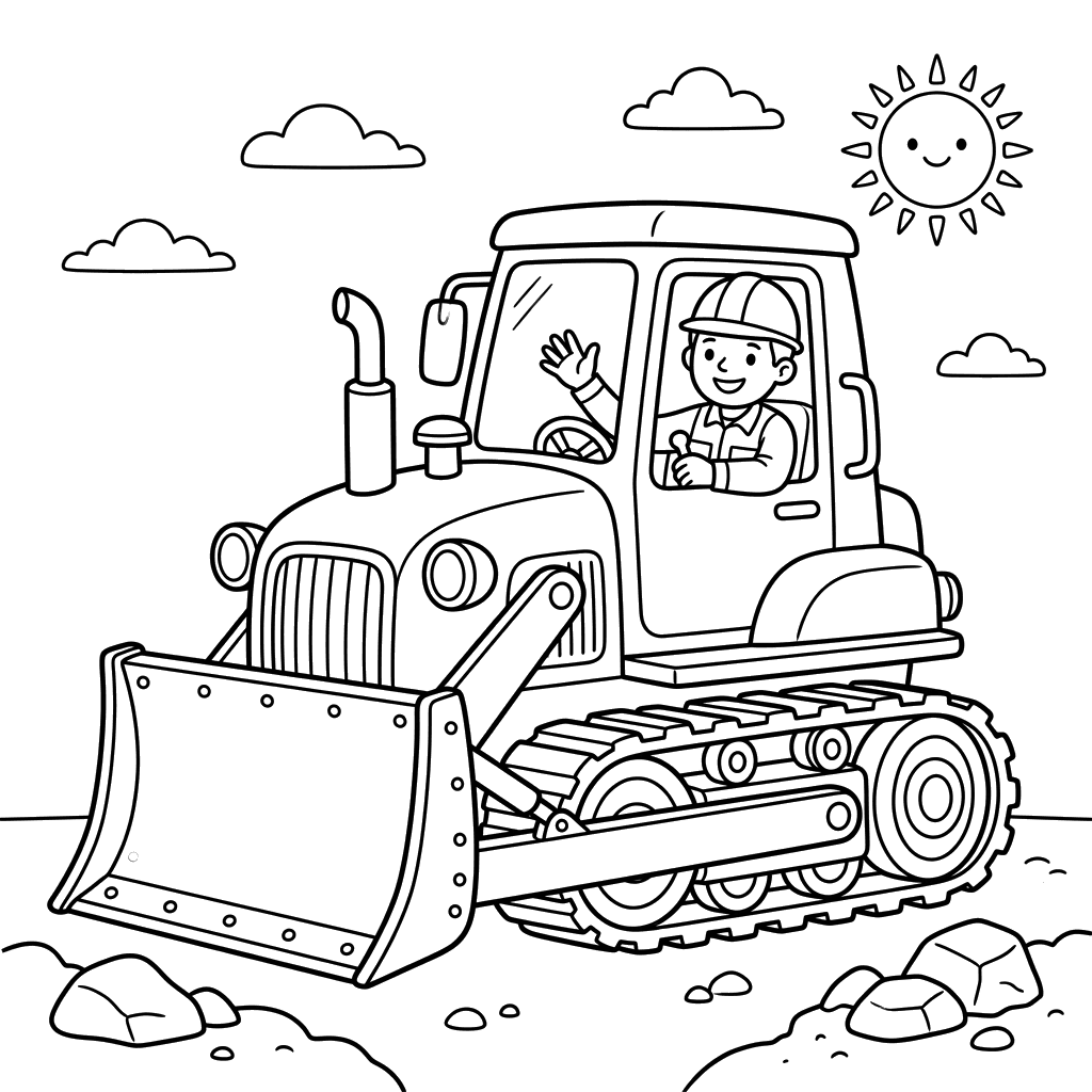 Bulldozer with Driver Coloring Page