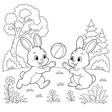Two Bunnies Playing in a Forest Glade