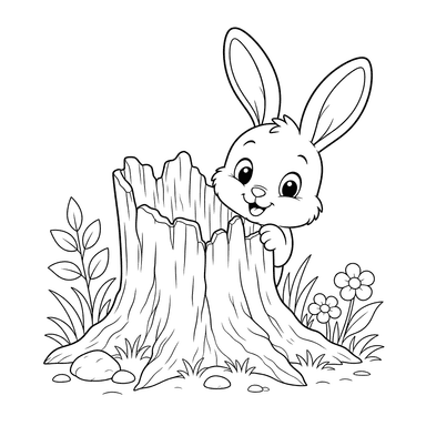 Cute Bunny behind a Tree Stump