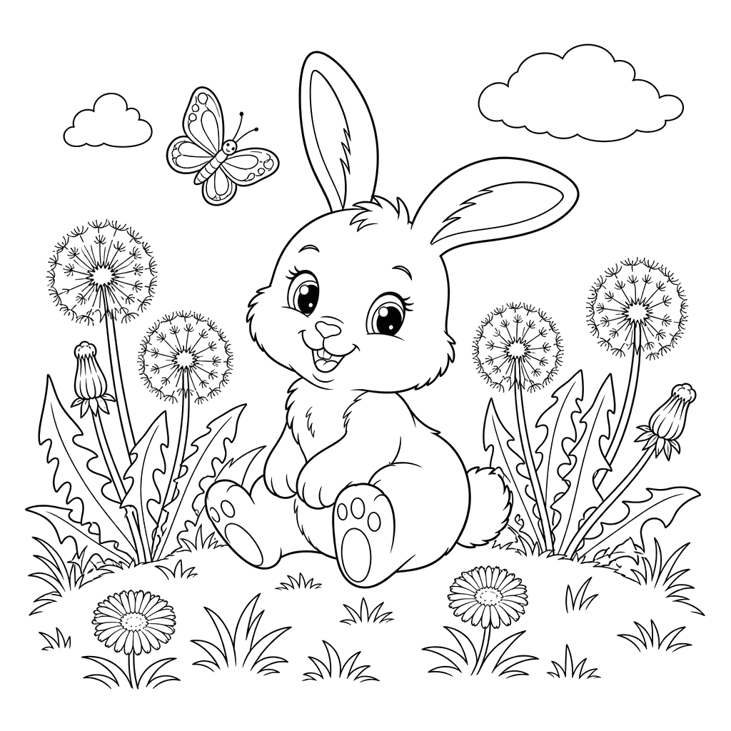 Bunny with Dandelions