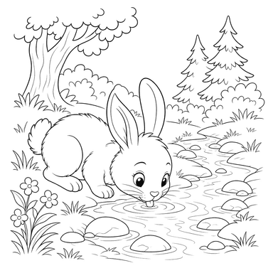 Bunny Drinking from Forest Creek