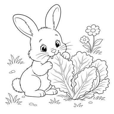 Bunny Eating Cabbage Leaf