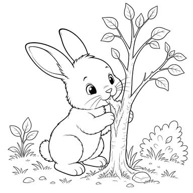 Bunny Nibbling Tree Bark
