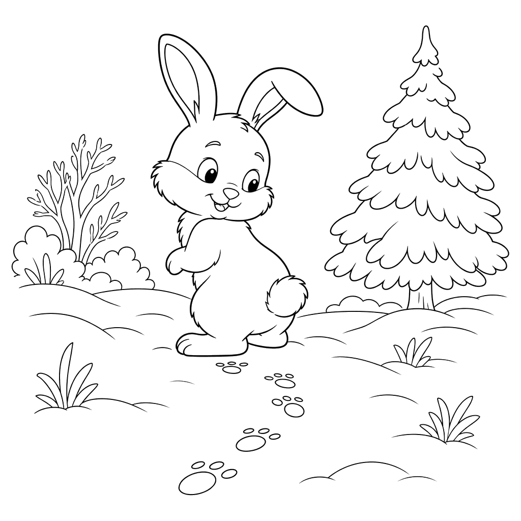 Bunny Looking at Tracks in Snow