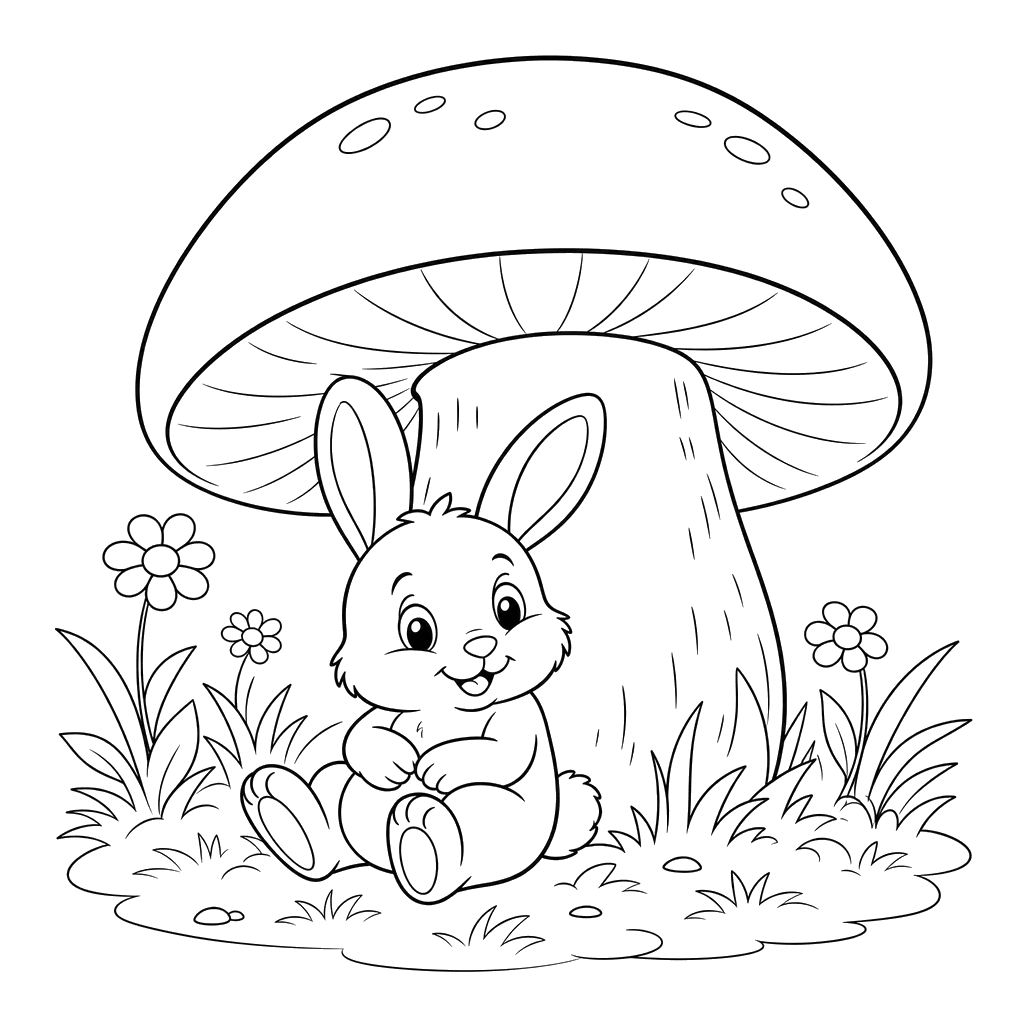 Bunny Under a Big Mushroom