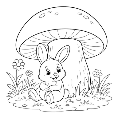 Bunny Under a Big Mushroom