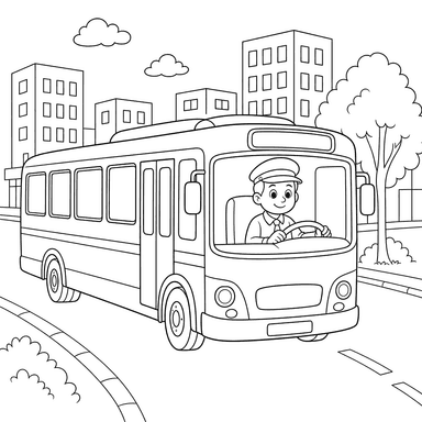 Bus Driver on City Road Coloring Page