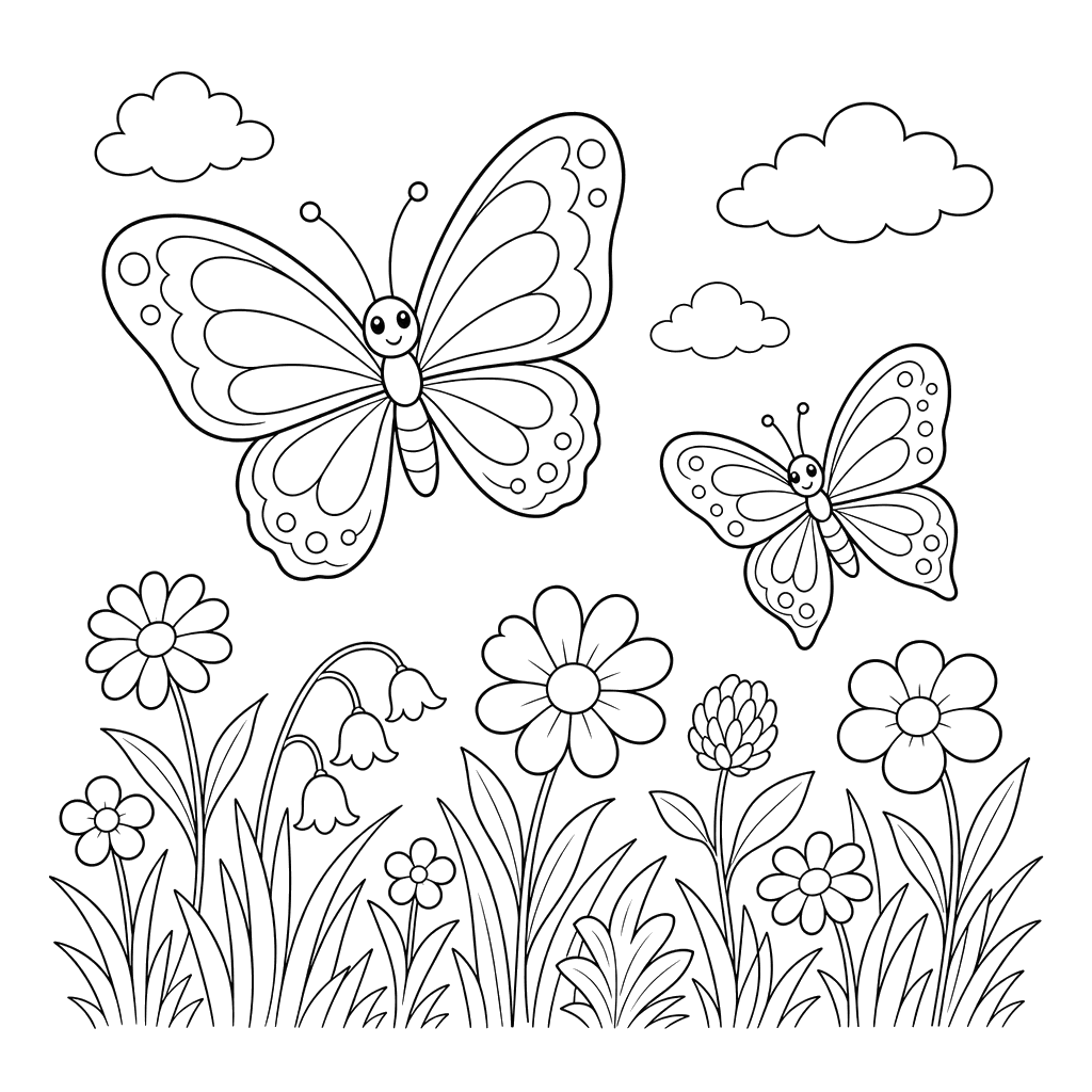 Butterflies Over a Meadow Coloring Page