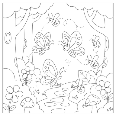 Butterflies and Fireflies Dance Coloring Page