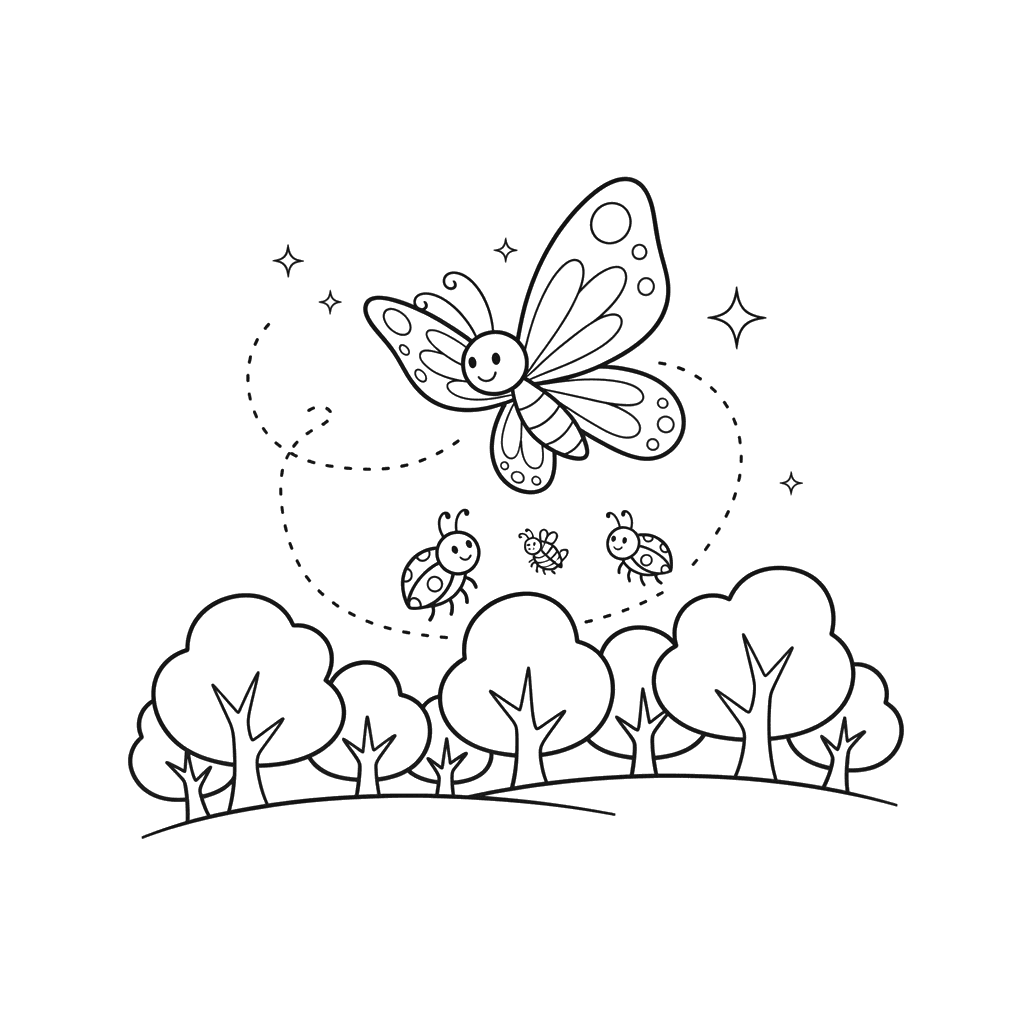 Butterfly Helps Bugs Home Coloring Page