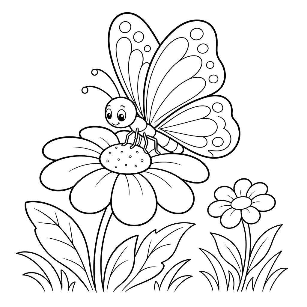 Butterfly Landing on a Petal Coloring Page