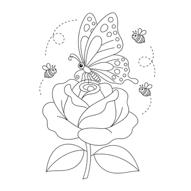 Butterfly on a Rose Coloring Page
