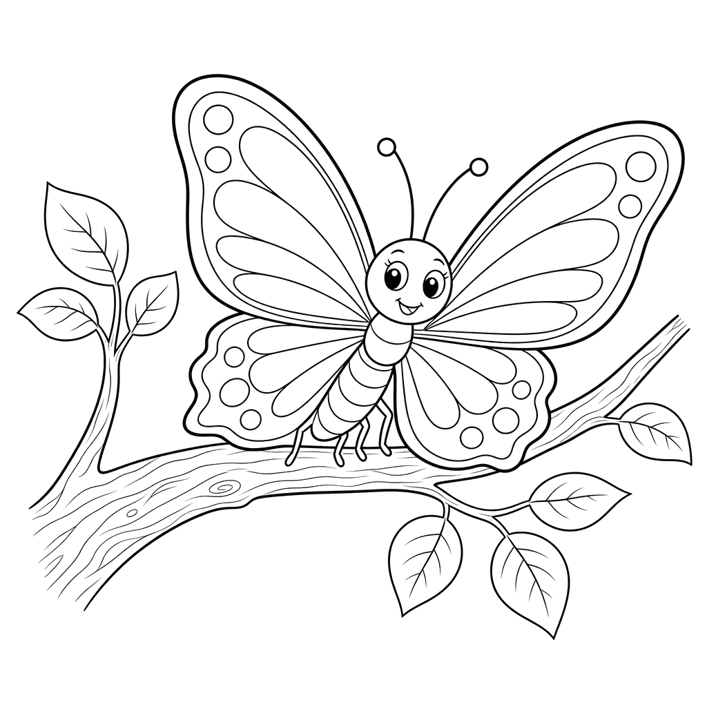 Butterfly on a Tree Branch Coloring Page