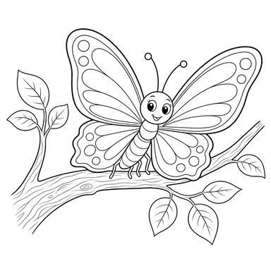 Butterfly on a Tree Branch Coloring Page