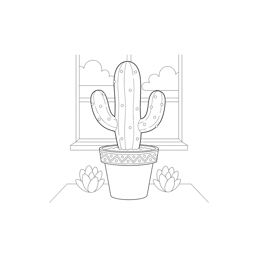 Cactus in a Pot Coloring Page