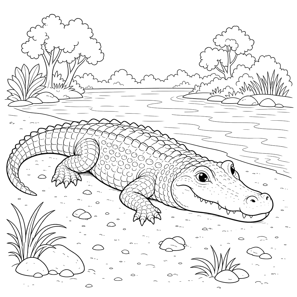 Caiman on Riverbank Coloring Page