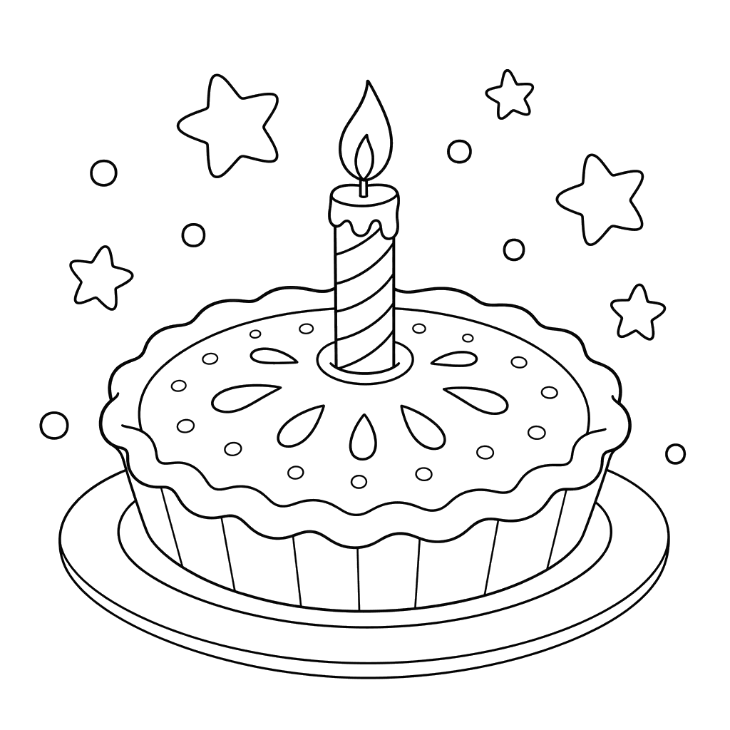 Cake with One Candle Coloring Page