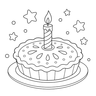 Cake with One Candle Coloring Page