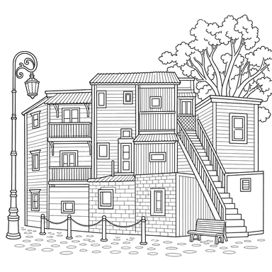 Caminito Houses of Buenos Aires Coloring Page