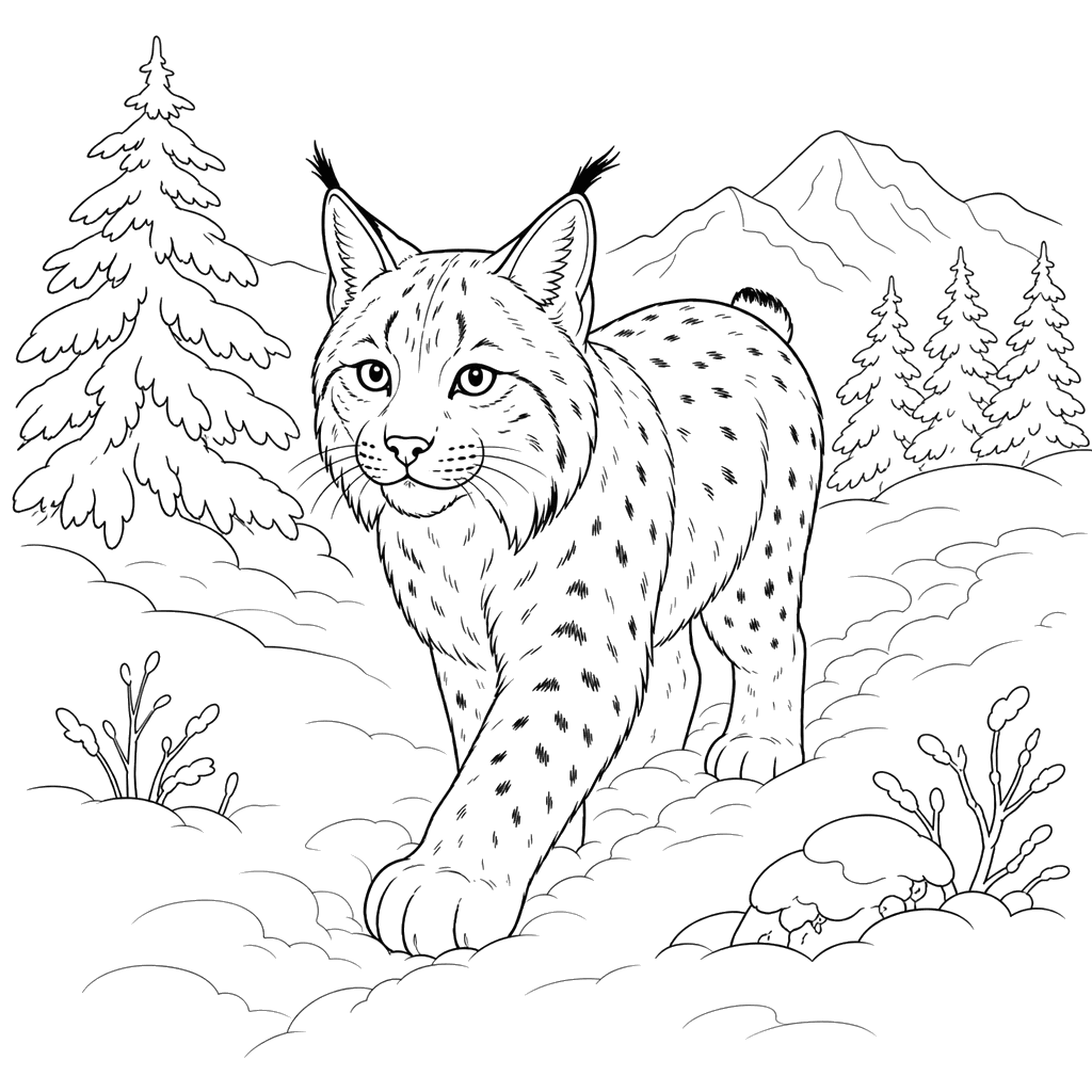 Canadian Lynx in the Snow Coloring Page
