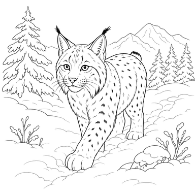 Canadian Lynx in the Snow Coloring Page