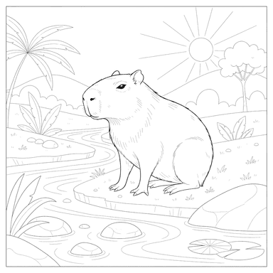 Capybara by the River Coloring Page