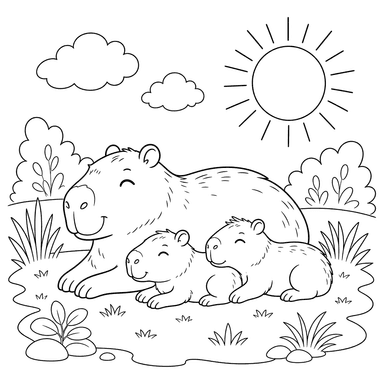 Capybara Family in the Sun