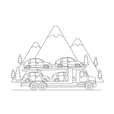 Car Carrier Truck with Mountains Coloring Page