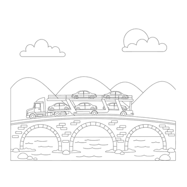 Car Carrier Truck on a Bridge Coloring Page