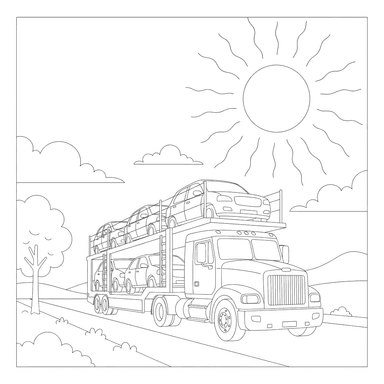 Car Carrier Under Summer Sun Coloring Page