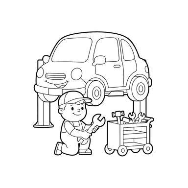 Car Service Mechanic Coloring Page
