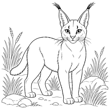 Caracal in Dry Grass Coloring Page