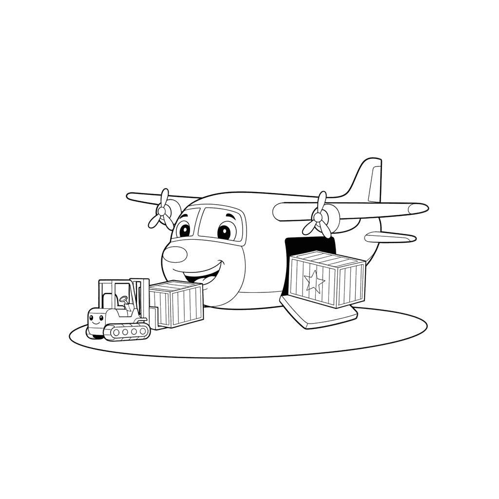 Cargo Plane Loading Containers Coloring Page
