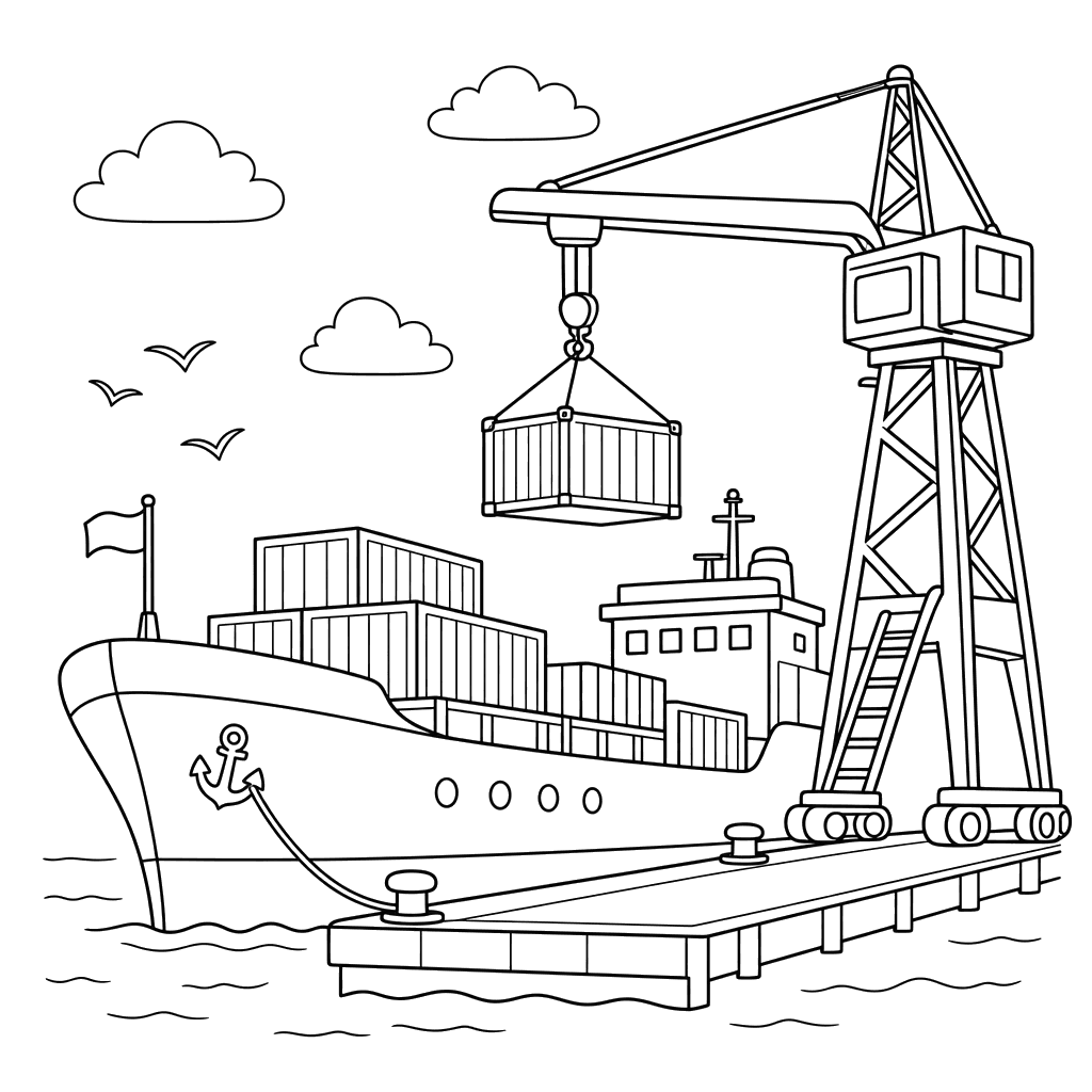 Cargo Ship and Harbor Crane
