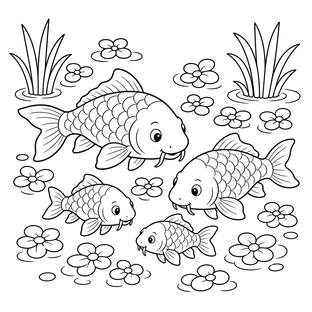 Carp Family by Duckweed — Coloring Page