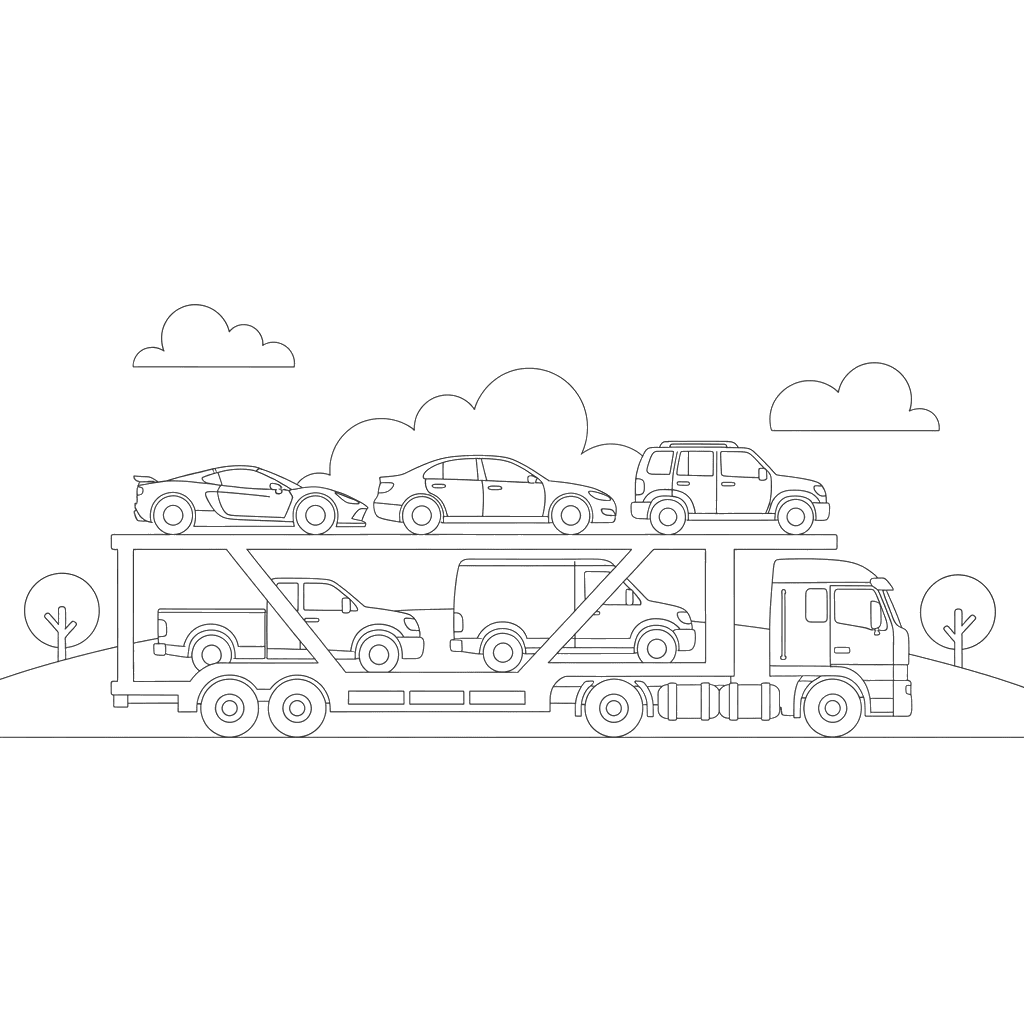 Cars on a Car Transporter Coloring Page