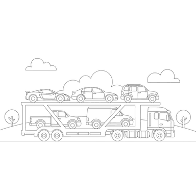 Cars on a Car Transporter Coloring Page