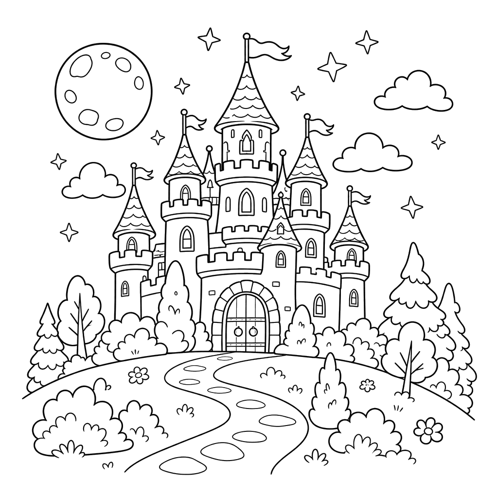 Castle on a Hill Coloring Page