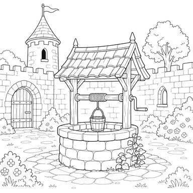 Castle Stone Well Coloring Page