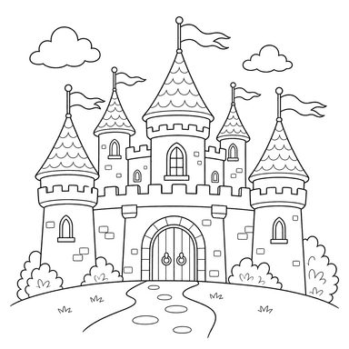 Castle Towers with Waving Flags
