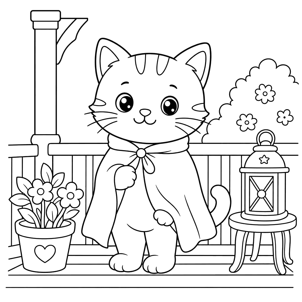 Cat on Veranda in Light Cloak