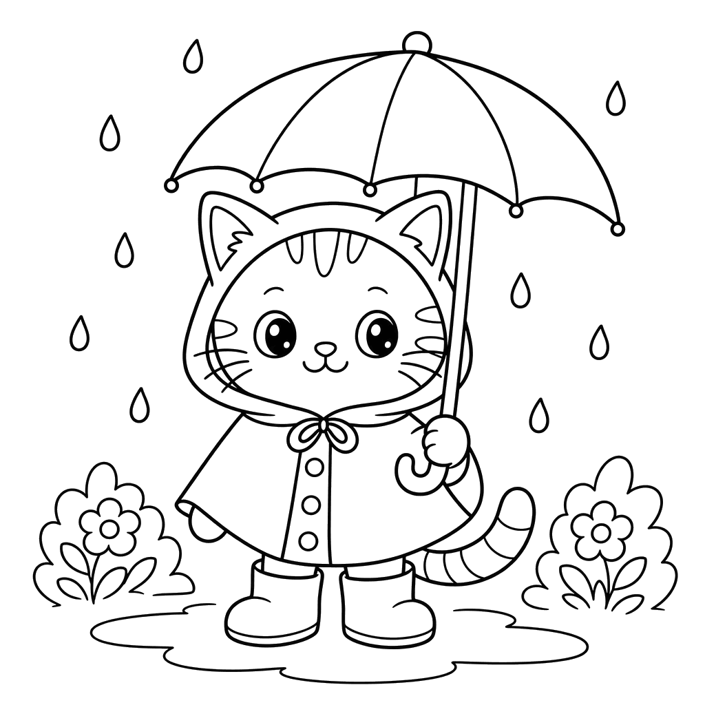 Cat in a Cloak — Kids Coloring Page