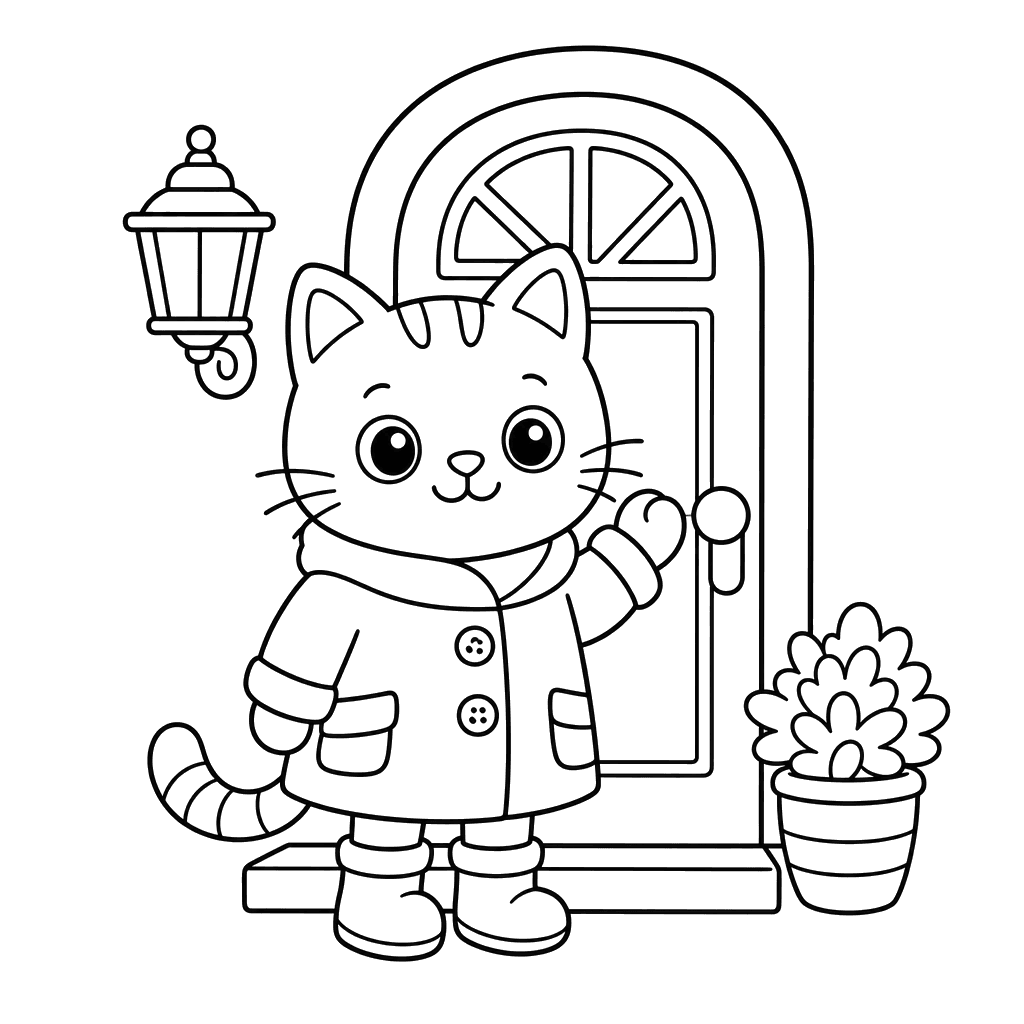 Cat in a Coat at the Door
