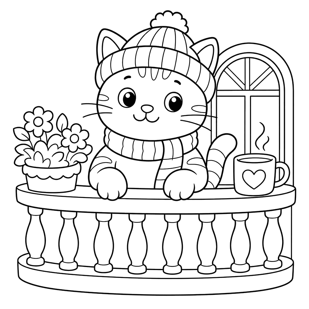 Cat in a Hat on a Balcony