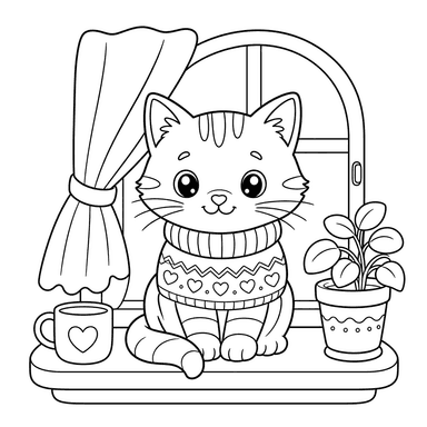 Cat in Sweater on Windowsill