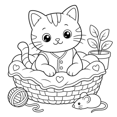 Cat in a Vest in a Cozy Basket
