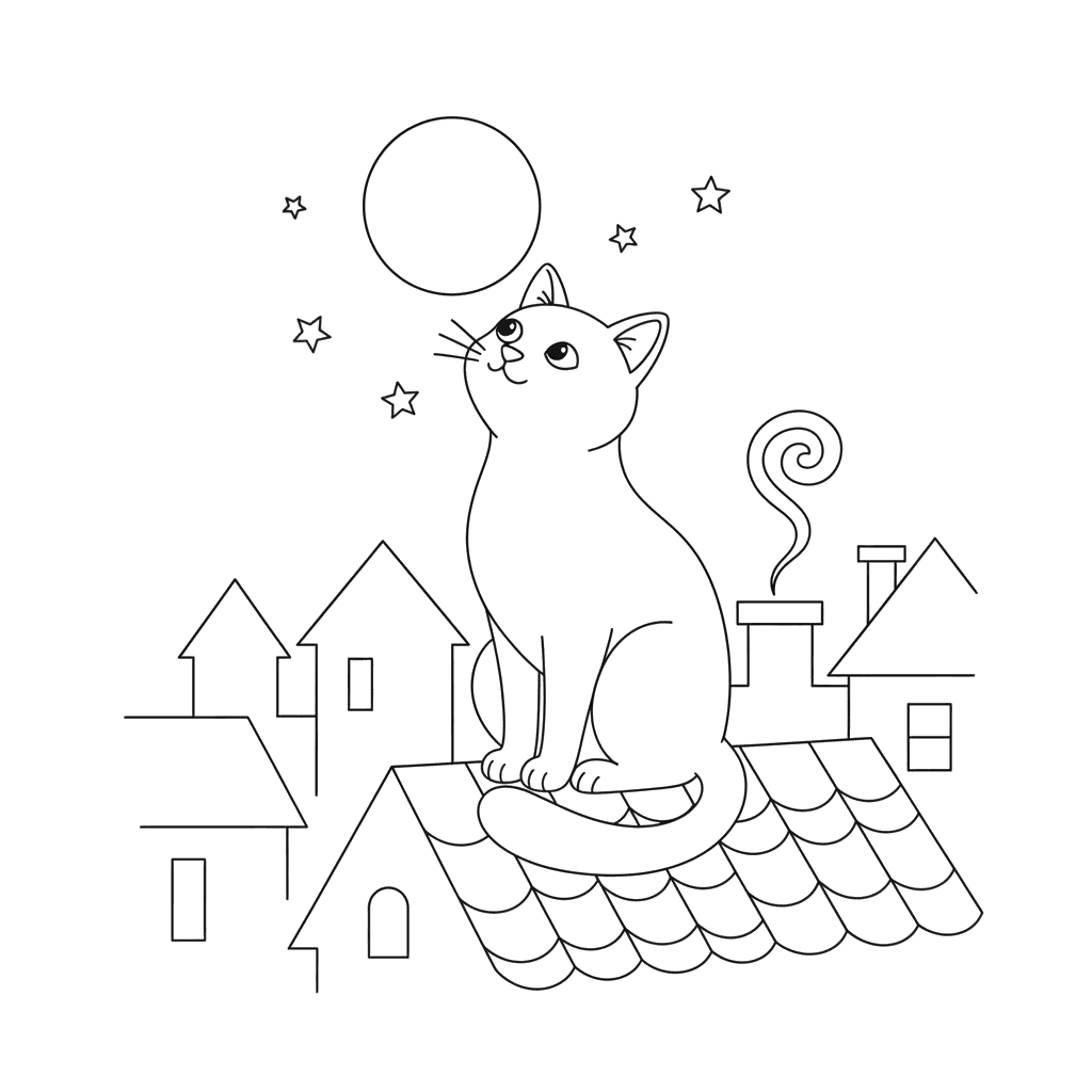 Cat on the Roof Coloring Page
