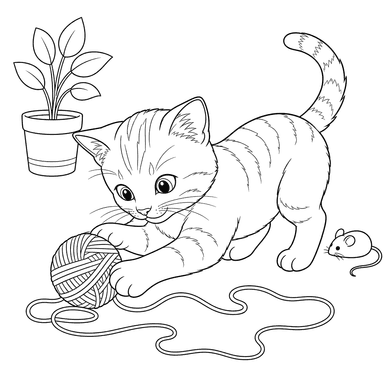 Cat Playing with a Yarn Ball